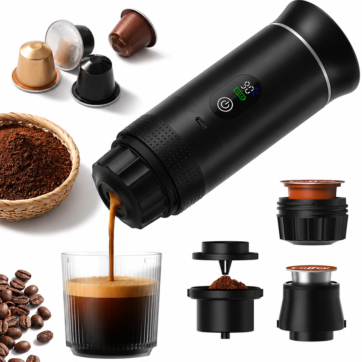 Cafetera Portátil Recargable Cápsulas Creavox